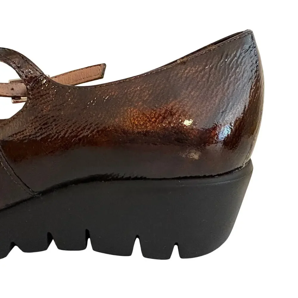 NWT Wonders Spain Sevilla Tortoise Scalloped Patent Leather Mary Jane Wedge